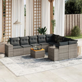 vidaXL 10-Piece Lounge Set with Cushions Poly Rattan Black