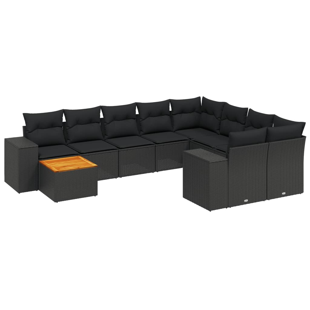 vidaXL 10-Piece Lounge Set with Cushions Poly Rattan Black