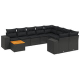 vidaXL 10-Piece Lounge Set with Cushions Poly Rattan Black