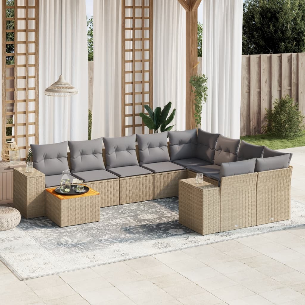 vidaXL 10-Piece Lounge Set with Cushions Poly Rattan Black