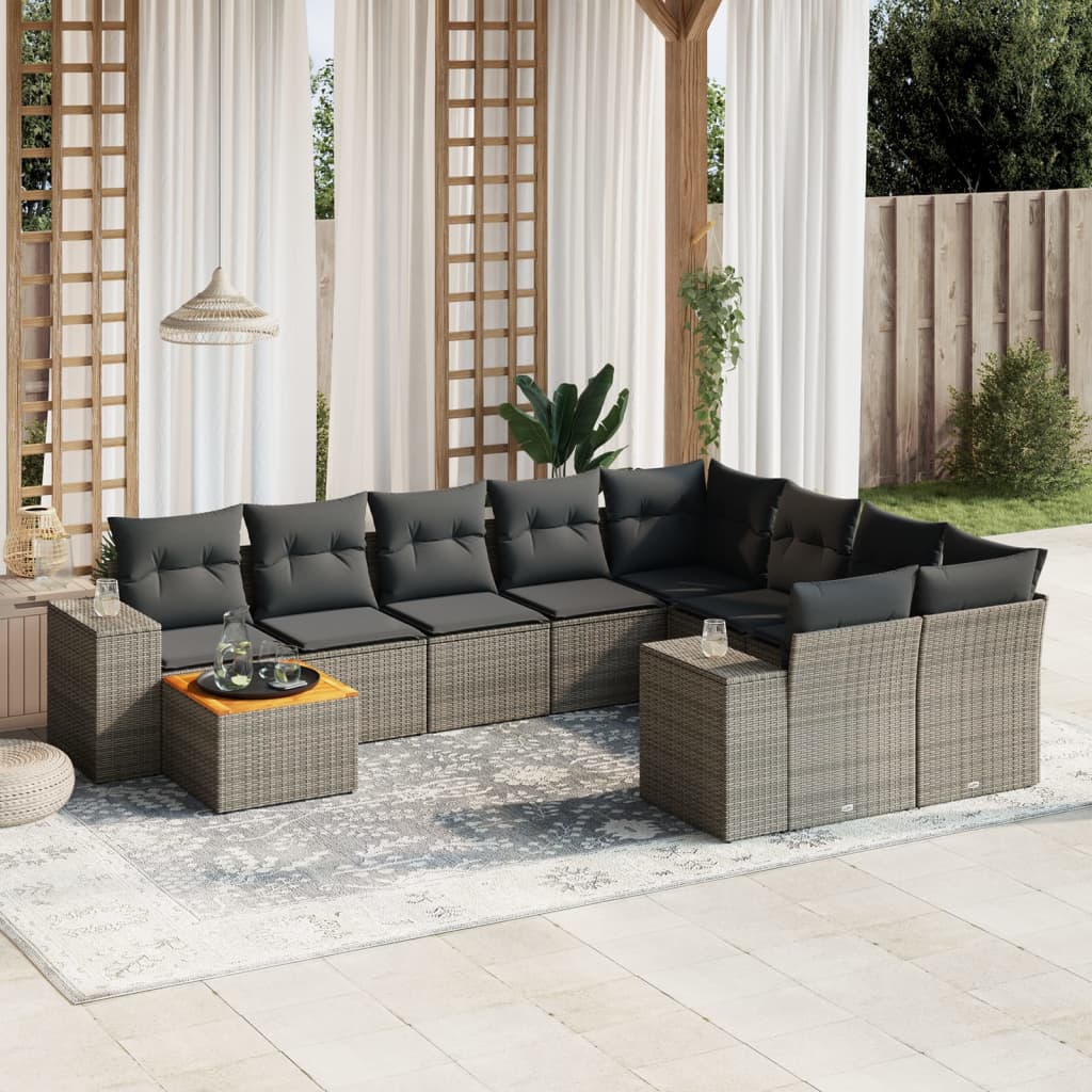 vidaXL 10-Piece Lounge Set with Cushions Poly Rattan Black