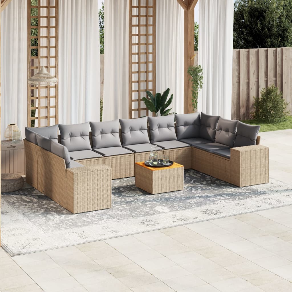 vidaXL 11-delige Loungeset met kussens poly rattan zwart