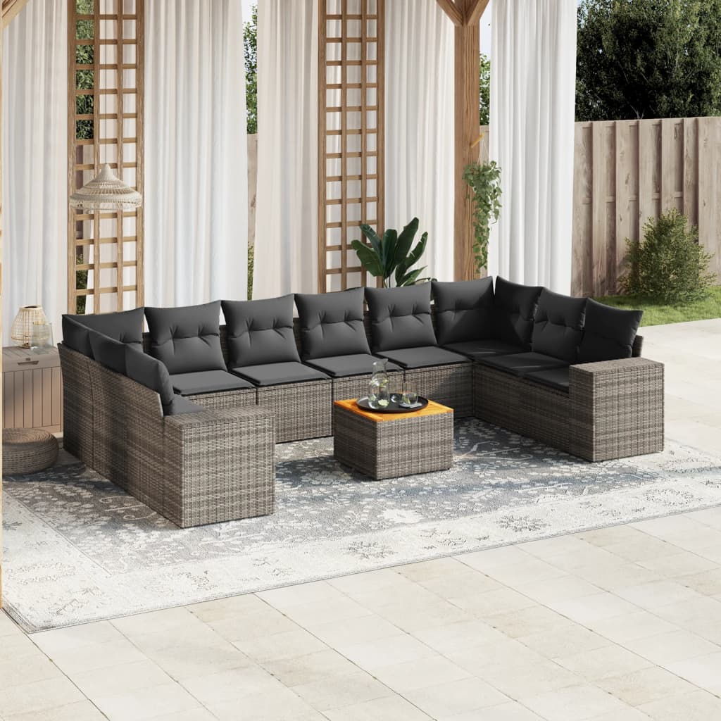 vidaXL 11-delige Loungeset met kussens poly rattan zwart