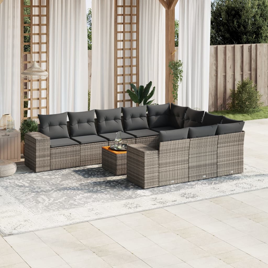 vidaXL 11-delige Loungeset met kussens poly rattan zwart