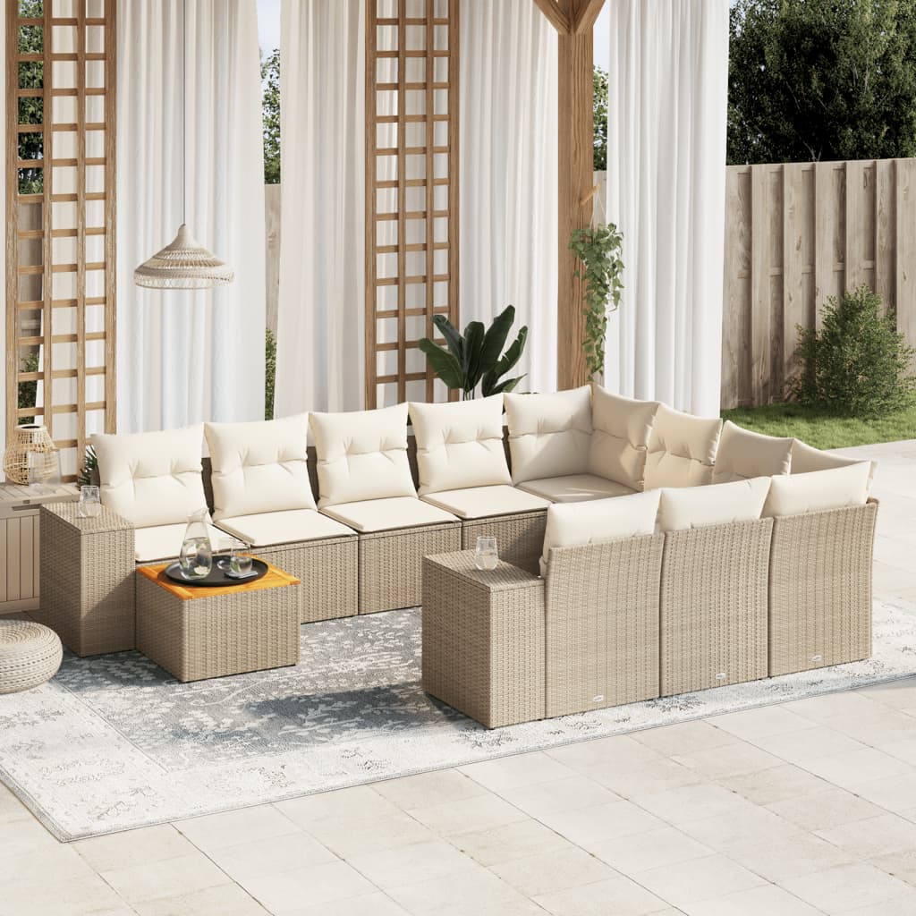 vidaXL 11-delige Loungeset met kussens poly rattan zwart