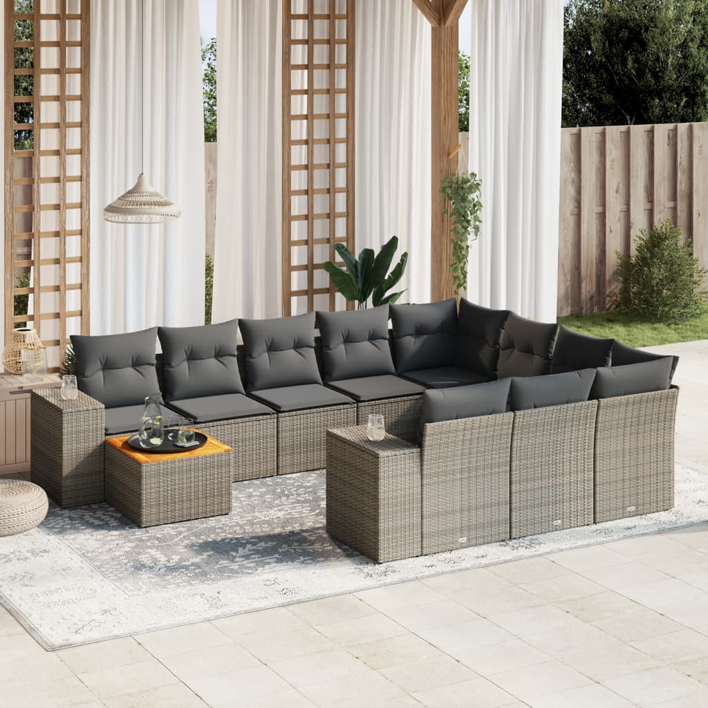 vidaXL 11-delige Loungeset met kussens poly rattan zwart