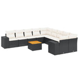 vidaXL 11-delige Loungeset met kussens poly rattan zwart