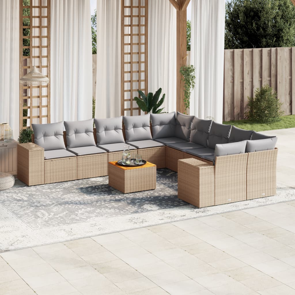 vidaXL 11-delige Loungeset met kussens poly rattan zwart