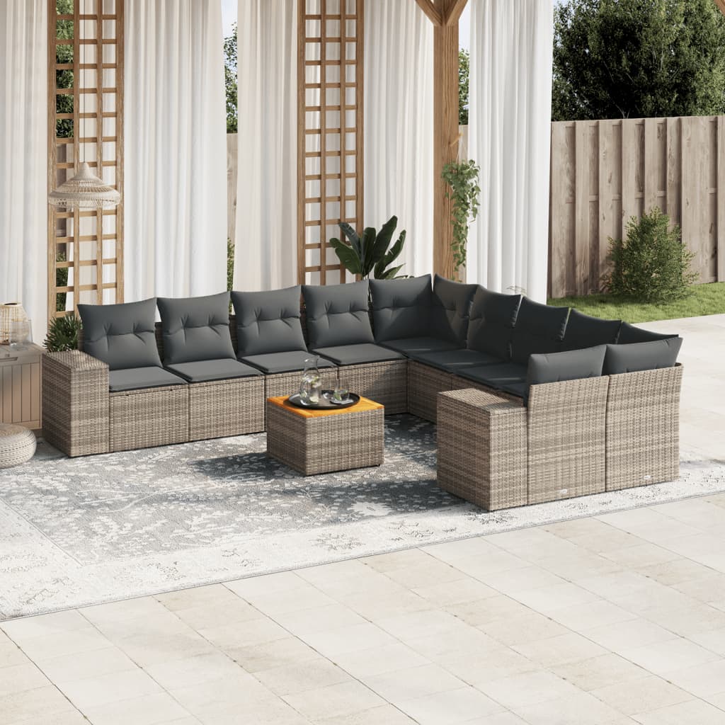 vidaXL 11-delige Loungeset met kussens poly rattan zwart