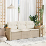 vidaXL 3-delige Loungeset met kussens poly rattan zwart