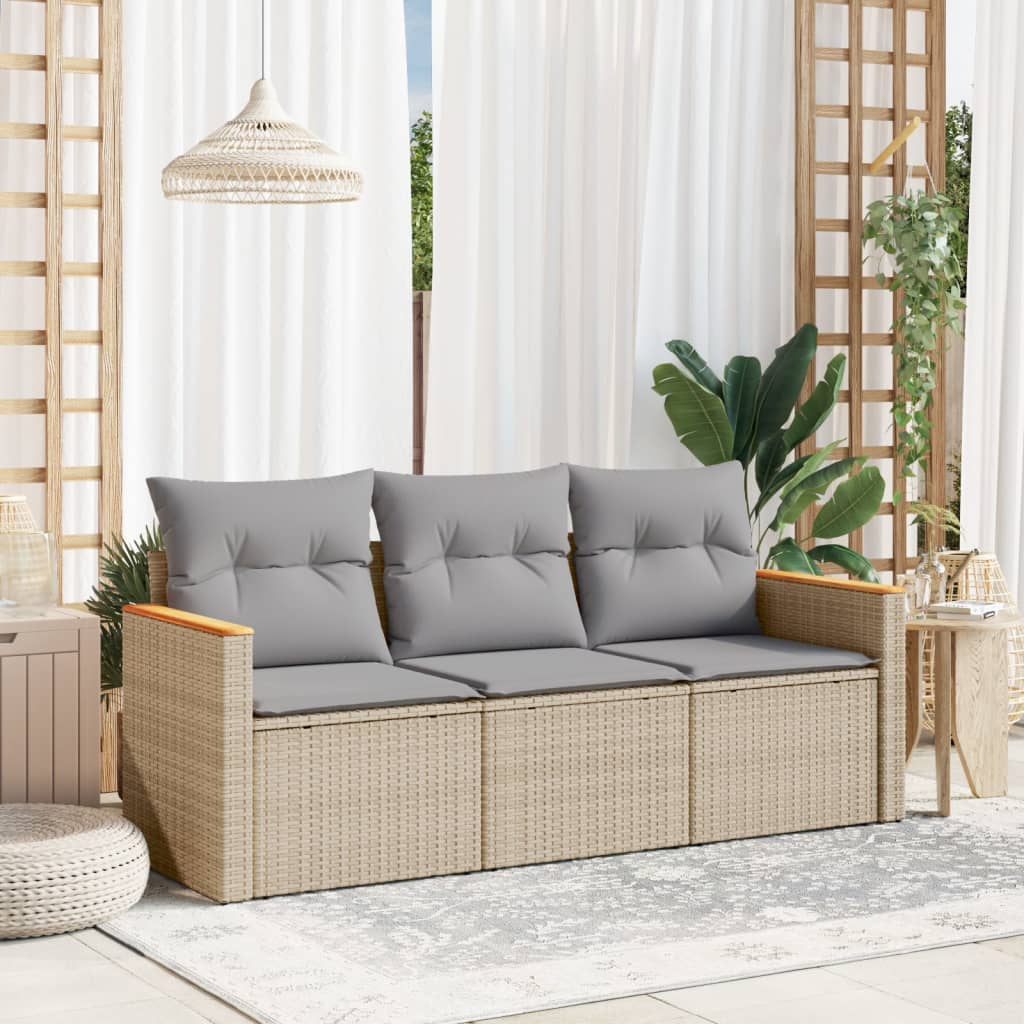 vidaXL 3-delige Loungeset met kussens poly rattan zwart