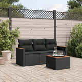 vidaXL 3-delige Loungeset met kussens poly rattan zwart