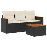 vidaXL 3-delige Loungeset met kussens poly rattan zwart