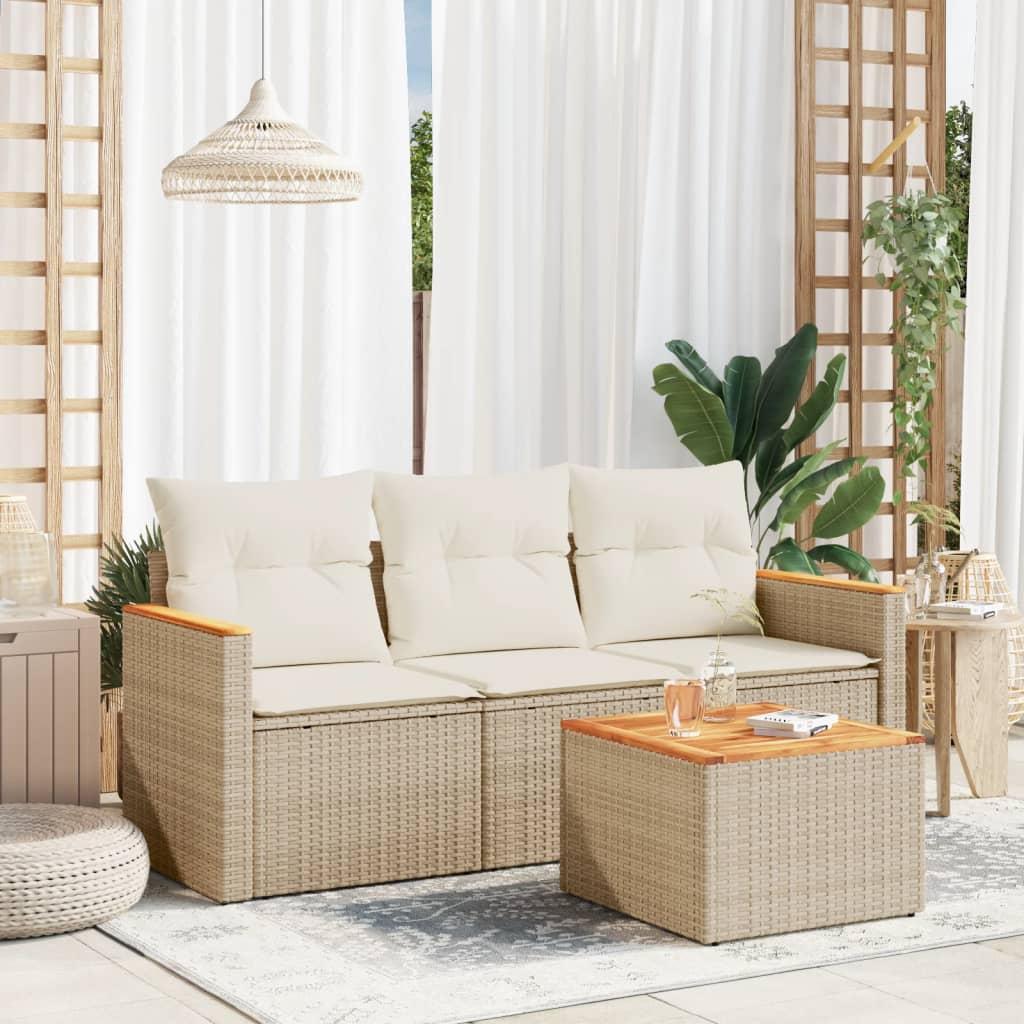 vidaXL 3-delige Loungeset met kussens poly rattan zwart