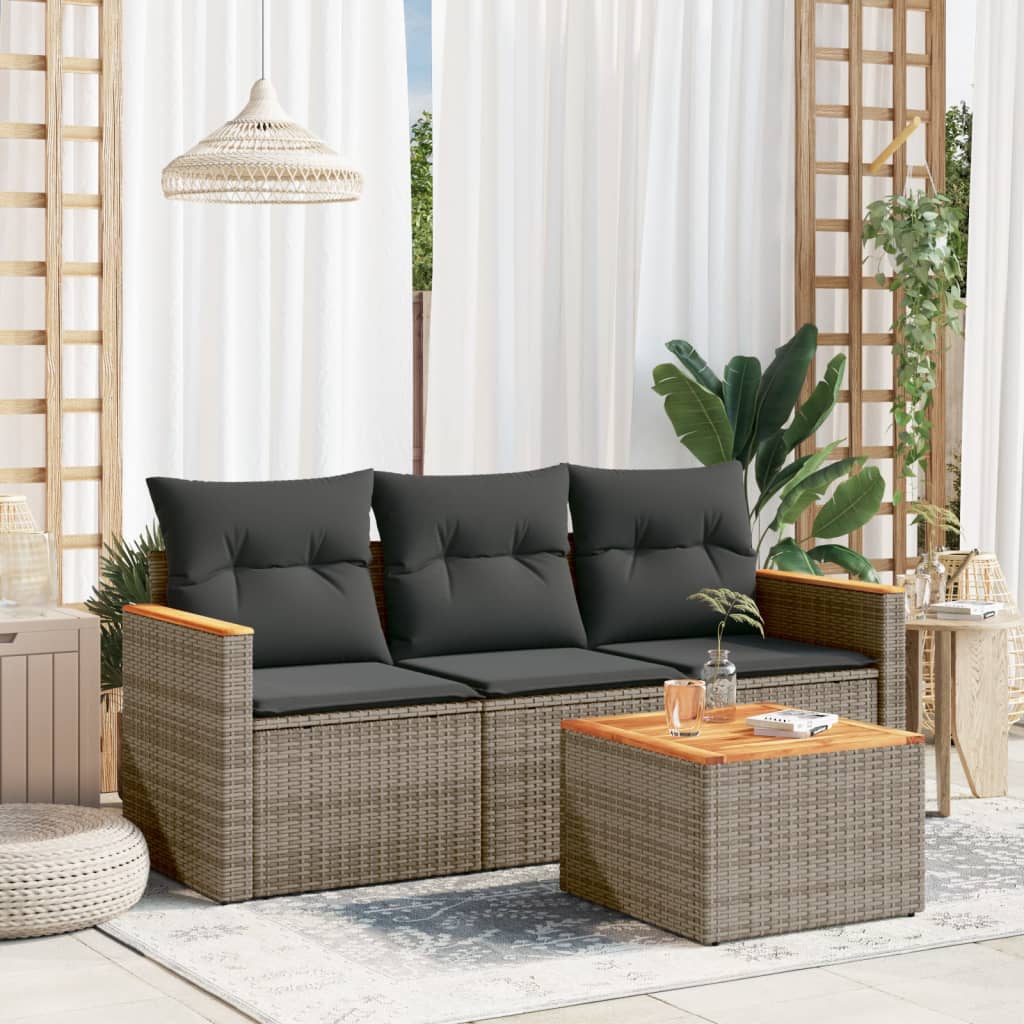 vidaXL 3-delige Loungeset met kussens poly rattan zwart