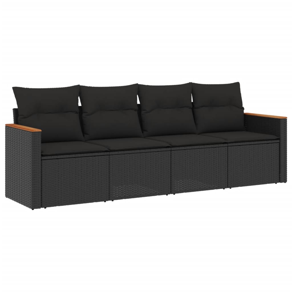 vidaXL 4-delige Loungeset met kussens poly rattan zwart