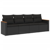 vidaXL 4-delige Loungeset met kussens poly rattan zwart
