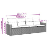 vidaXL 4-delige Loungeset met kussens poly rattan zwart