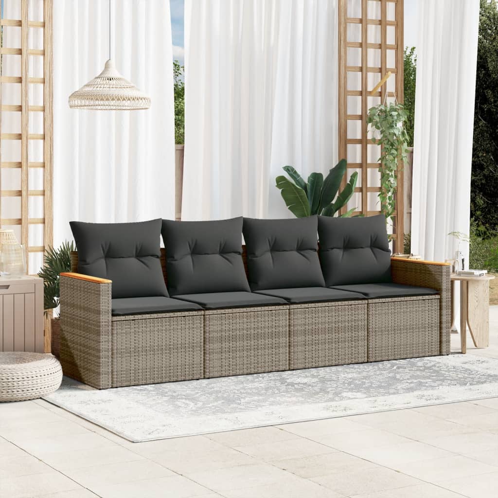 vidaXL 4-delige Loungeset met kussens poly rattan zwart