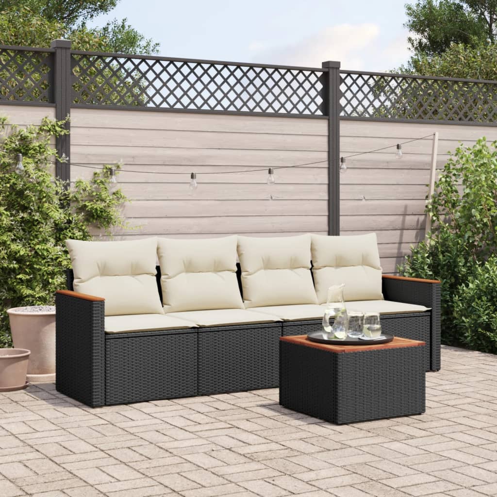 vidaXL 4-delige Loungeset met kussens poly rattan zwart