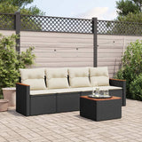 vidaXL 4-delige Loungeset met kussens poly rattan zwart