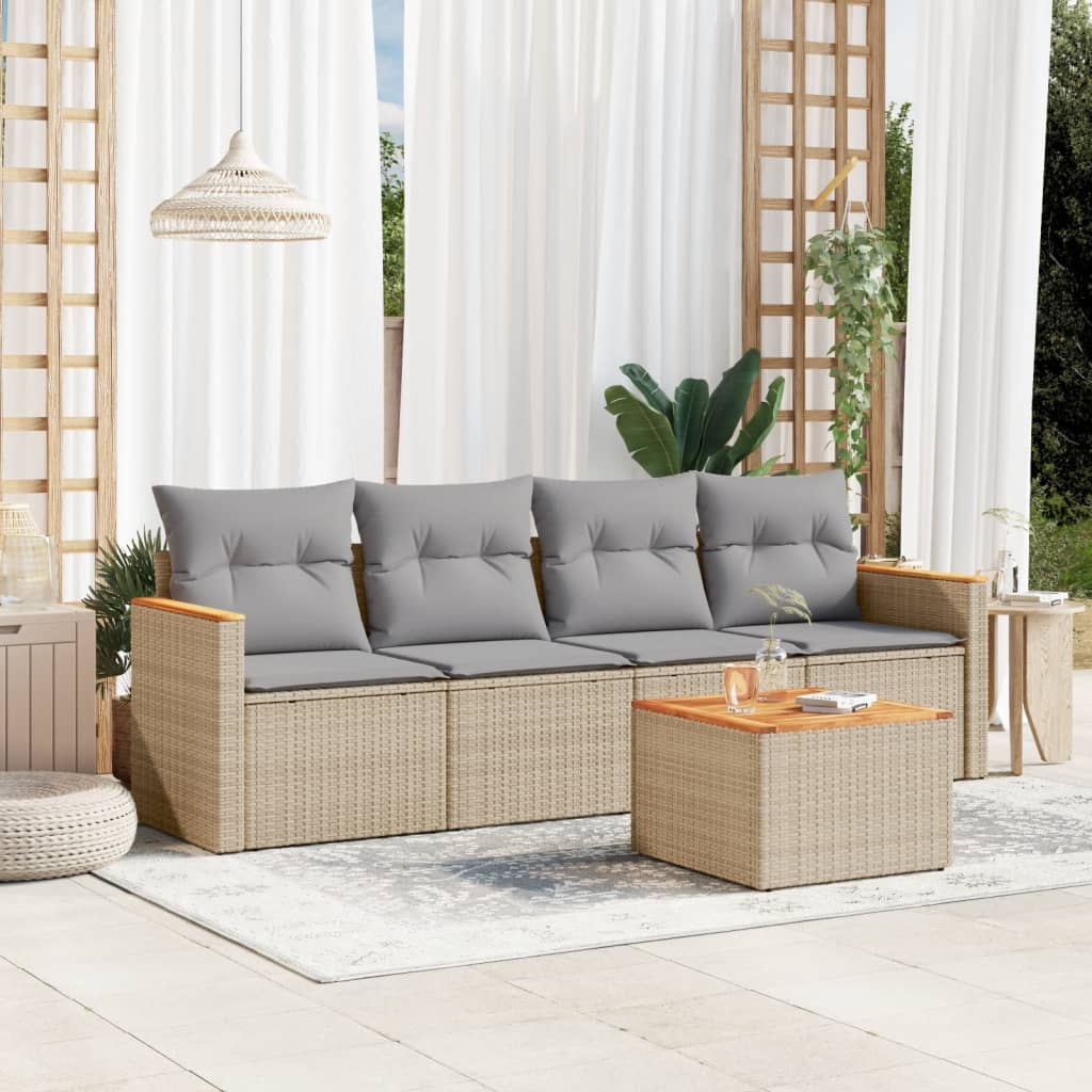 vidaXL 4-delige Loungeset met kussens poly rattan zwart