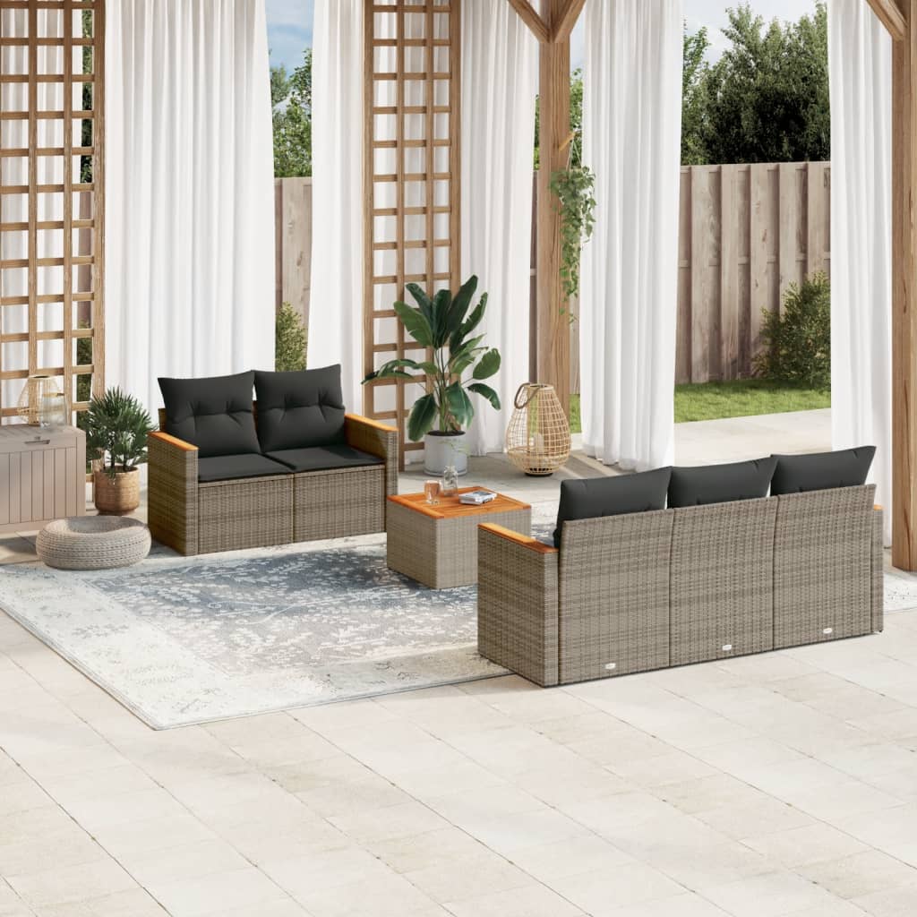 vidaXL 6-Piece Lounge Set with Cushions Poly Rattan Black
