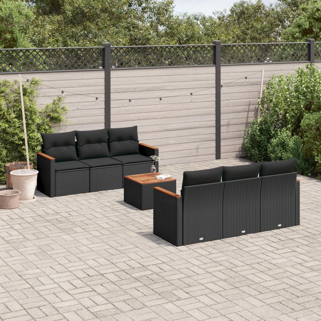 vidaXL 7-delige Loungeset met kussens poly rattan zwart