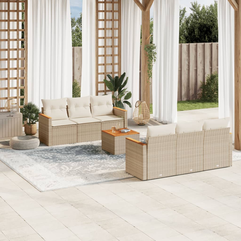 vidaXL 7-delige Loungeset met kussens poly rattan zwart