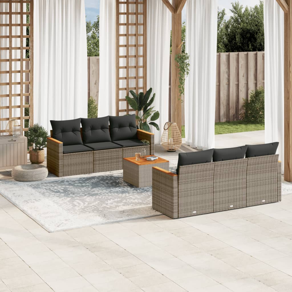 vidaXL 7-delige Loungeset met kussens poly rattan zwart
