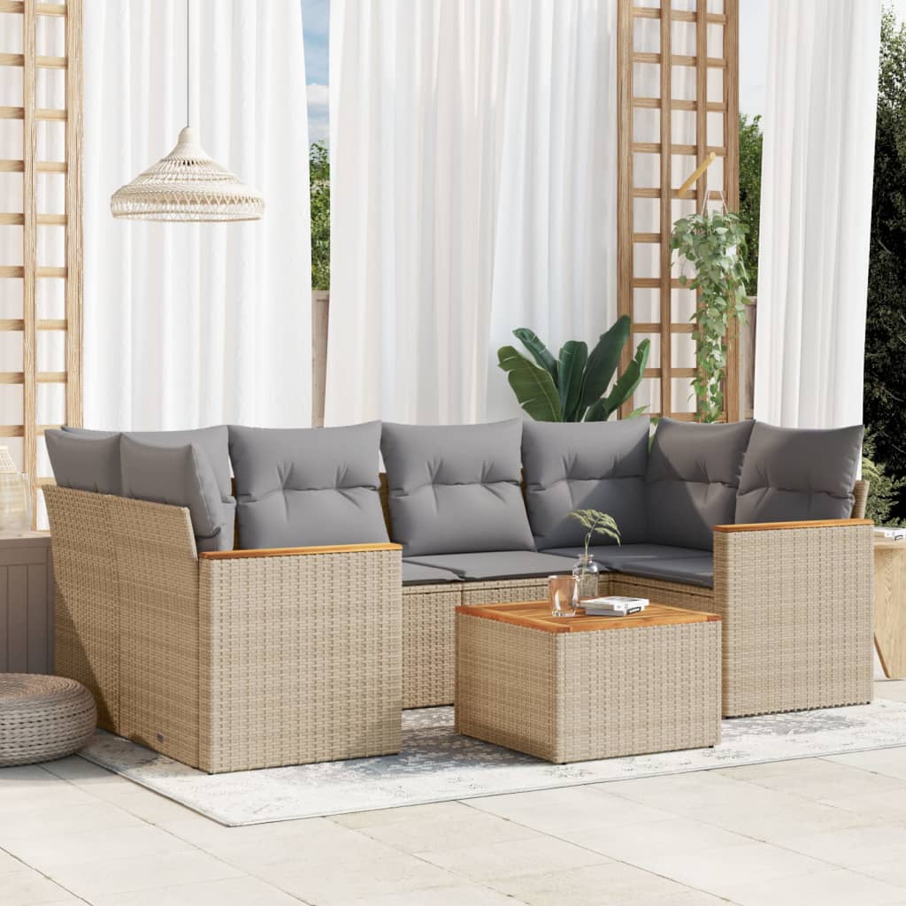 vidaXL 7-delige Loungeset met kussens poly rattan zwart