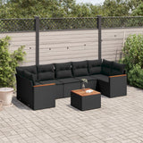 vidaXL 8-Piece Poly Rattan Lounge Set with Cushions Black