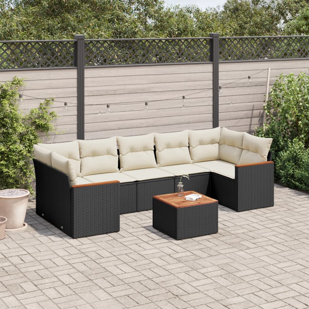 vidaXL 8-Piece Poly Rattan Lounge Set with Cushions Black