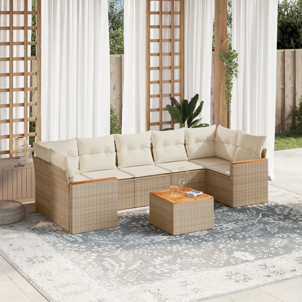 vidaXL 8-Piece Poly Rattan Lounge Set with Cushions Black