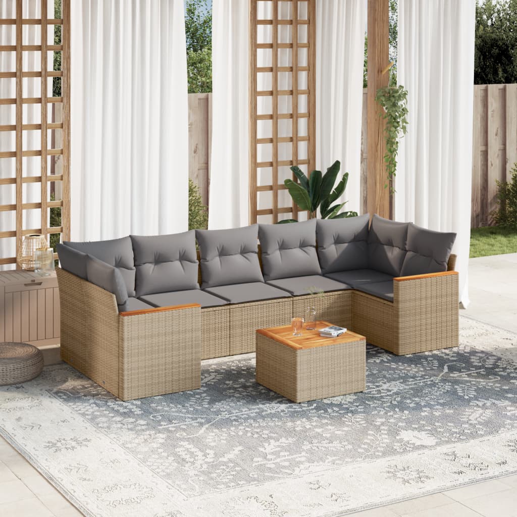vidaXL 8-Piece Poly Rattan Lounge Set with Cushions Black