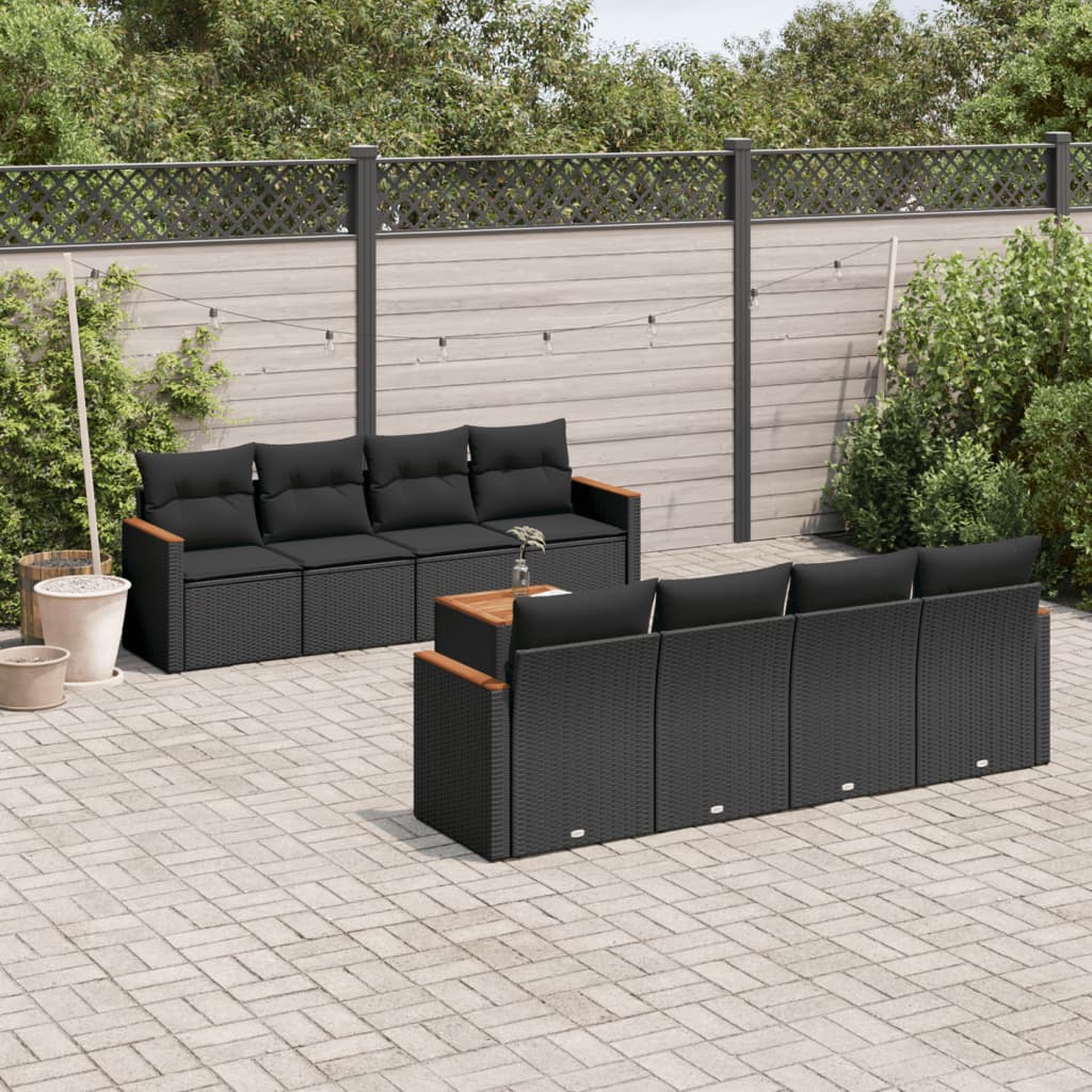 vidaXL 9-piece Lounge Set with cushions poly rattan black