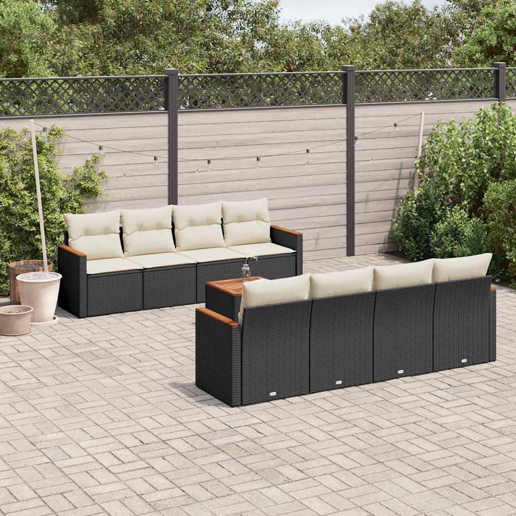 vidaXL 9-piece Lounge Set with cushions poly rattan black