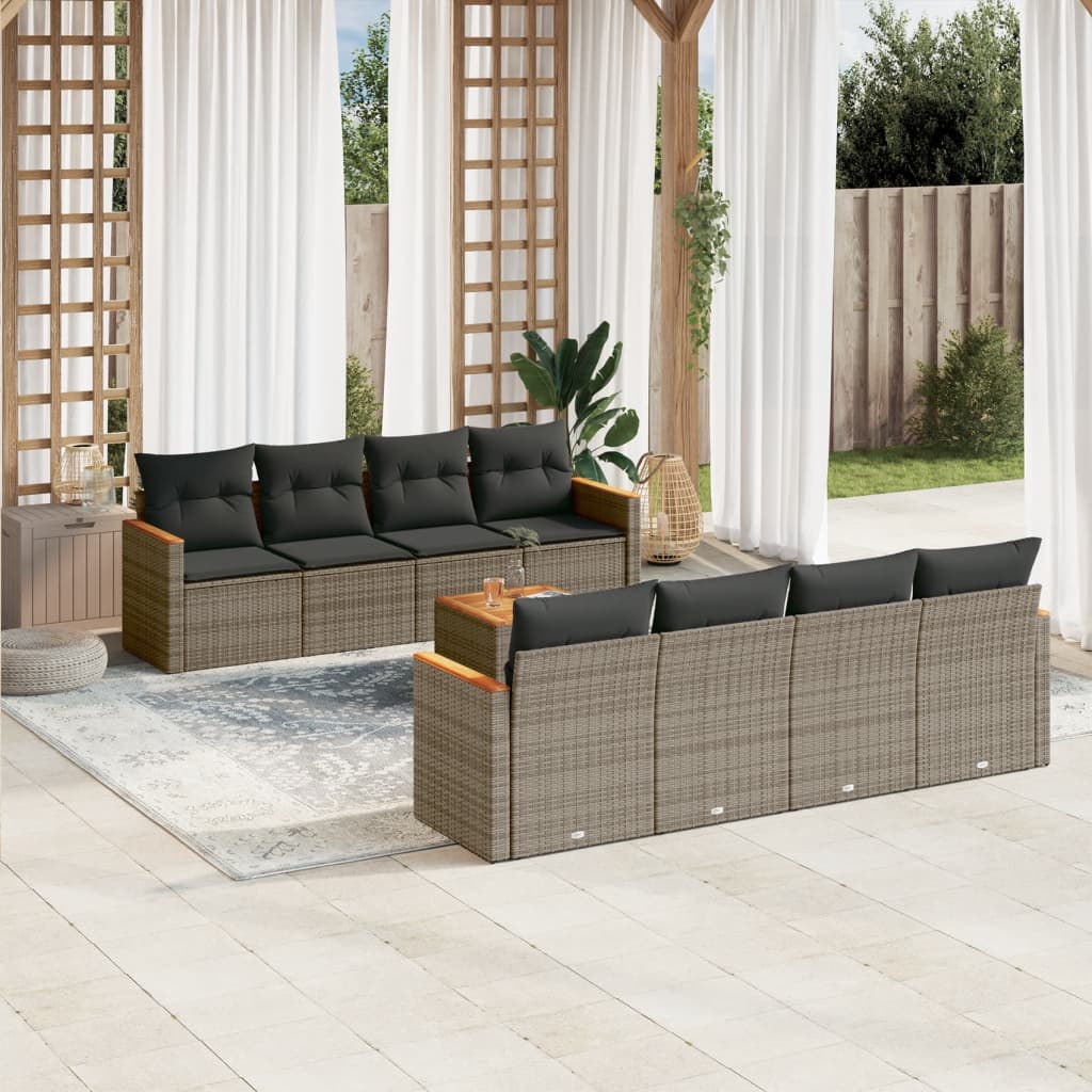 vidaXL 9-piece Lounge Set with cushions poly rattan black