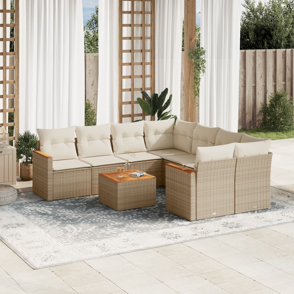 vidaXL 9-delige Loungeset met kussens poly rattan zwart