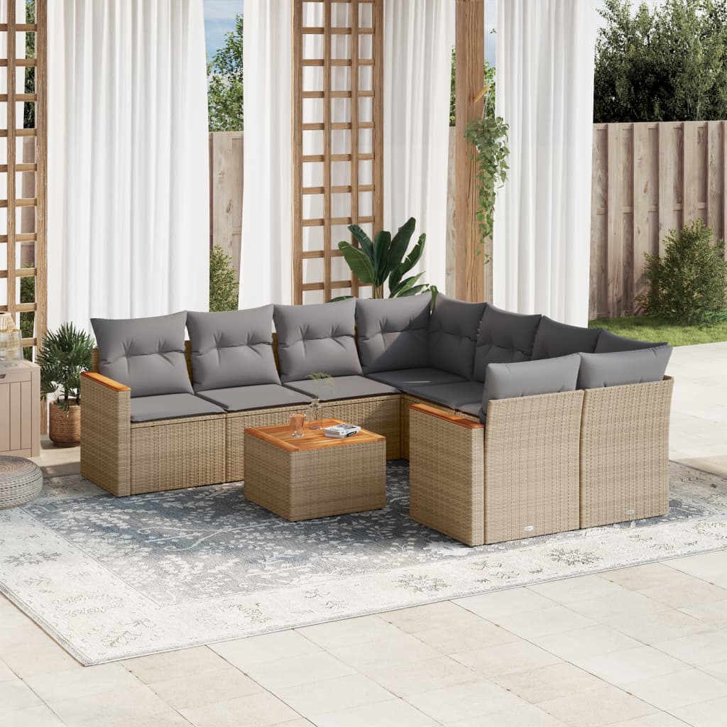 vidaXL 9-delige Loungeset met kussens poly rattan zwart