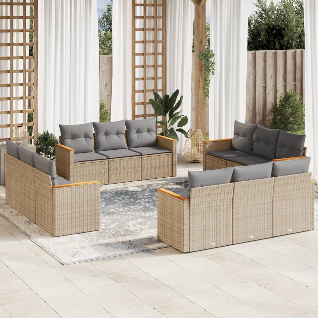 vidaXL 12-delige Loungeset met kussens poly rattan zwart