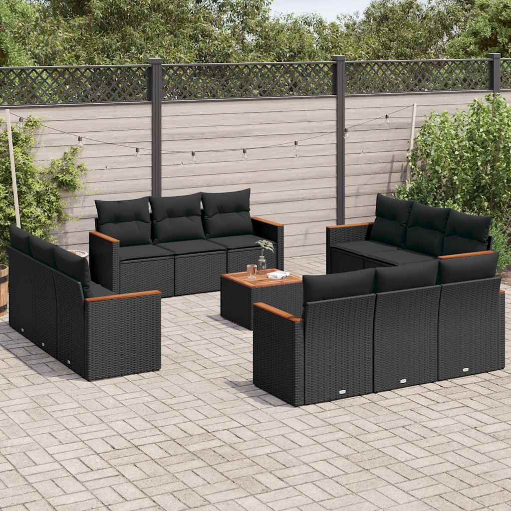 vidaXL 12-delige Loungeset met kussens poly rattan zwart