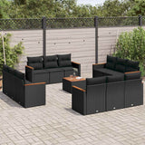 vidaXL 12-delige Loungeset met kussens poly rattan zwart