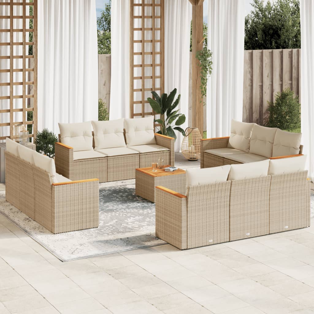 vidaXL 12-delige Loungeset met kussens poly rattan zwart