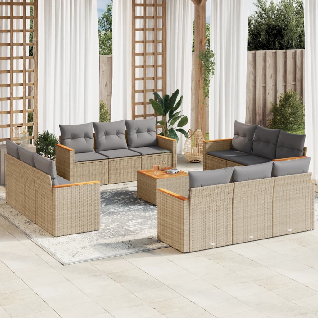 vidaXL 12-delige Loungeset met kussens poly rattan zwart