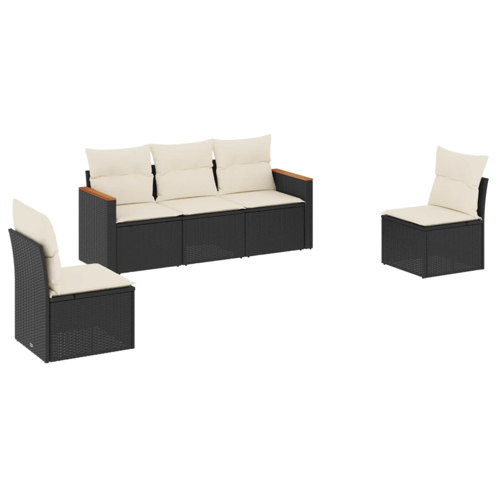 vidaXL 5-Piece Lounge Set with Cushions Poly Rattan Black