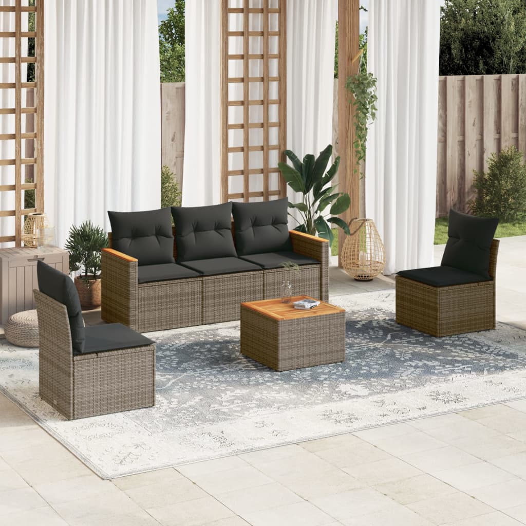 vidaXL 5-Piece Lounge Set with Cushions Poly Rattan Black