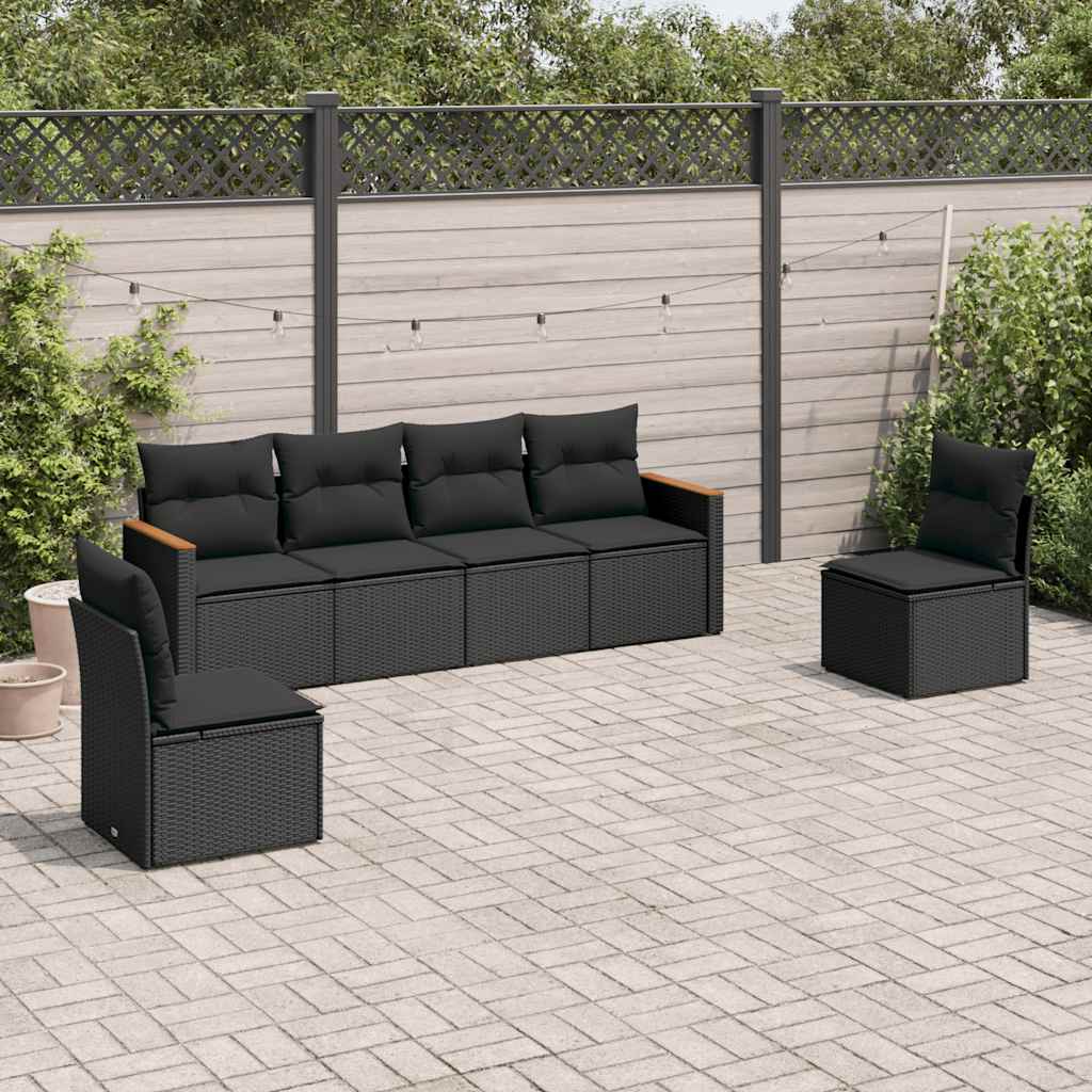 vidaXL 6-piece Lounge Set with Cushions Poly Rattan Black
