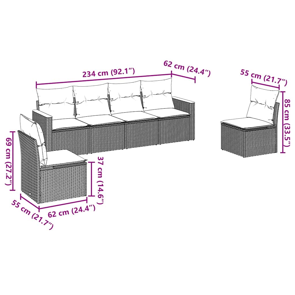 vidaXL 6-piece Lounge Set with Cushions Poly Rattan Black