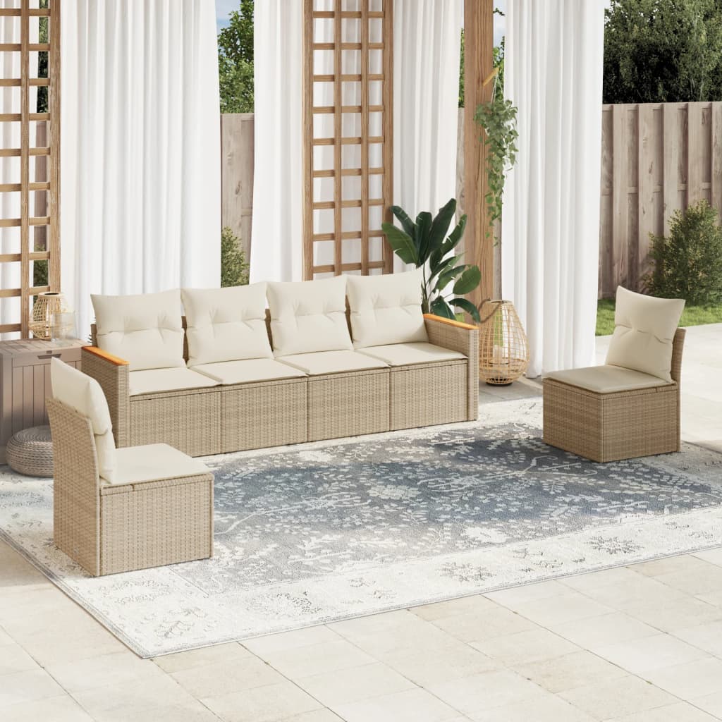 vidaXL 6-piece Lounge Set with Cushions Poly Rattan Black